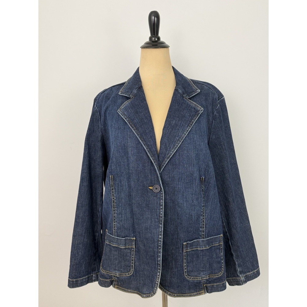TALBOTS Woman JEAN JACKET 20W Blue Stretch Denim Preppy Blazer Casual Outdoor